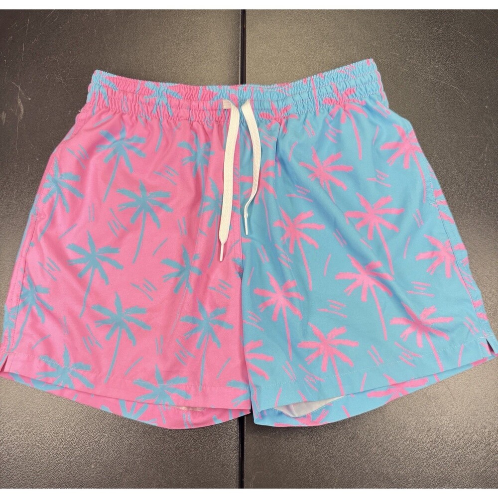 Chubbies Swim Trunks Mens Medium Pink Blue Palm Tree 5.5 Inseam Lined Quick Dry
